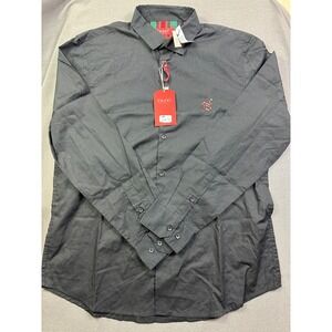 NWT Bruno Shirt Men's Sz L Large Black Snake Front Modern Fit Button long sleeve